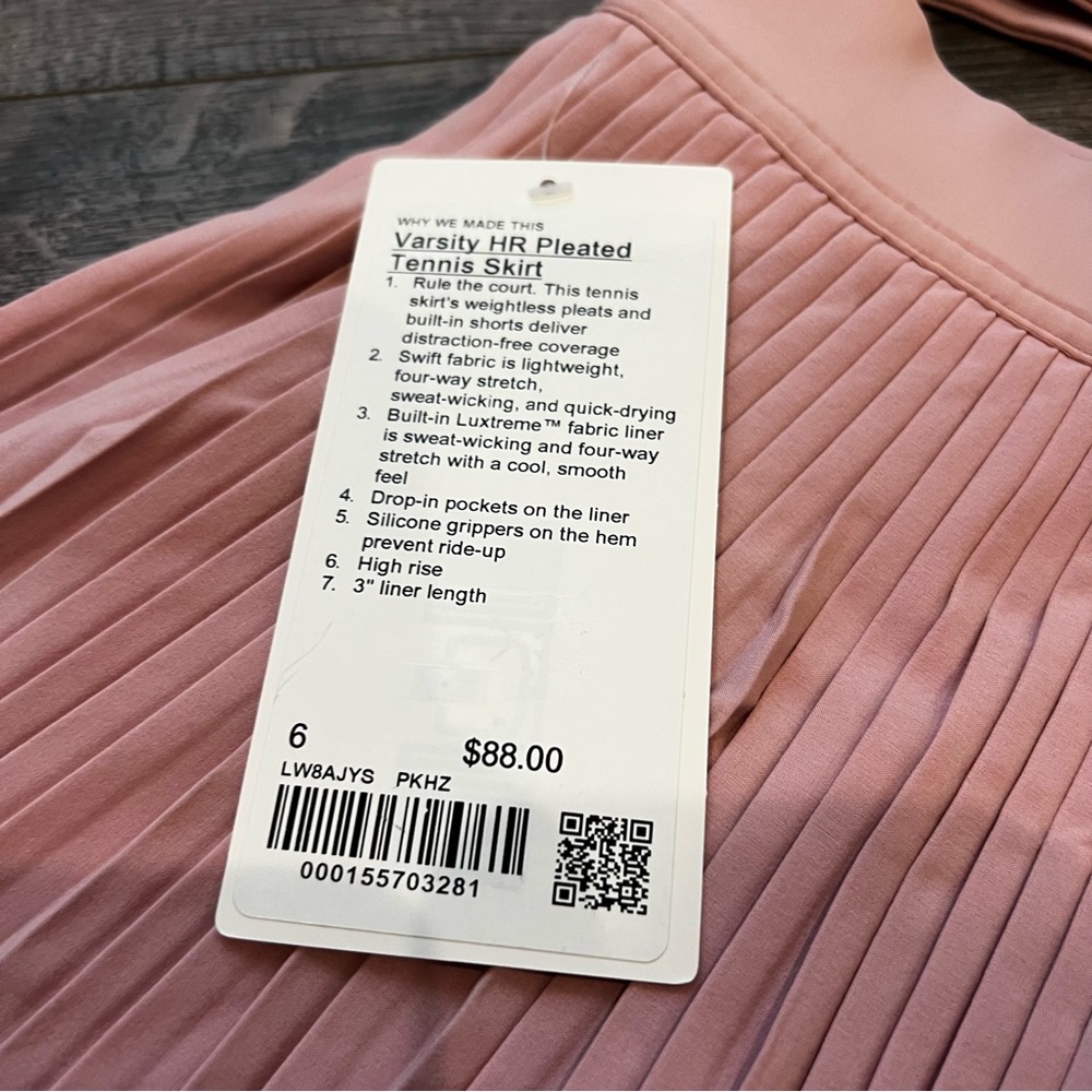 NWT Lululemon Set Varsity Pleated Skirt and Scoop Neck Bra Pink Haze - Picture 10 of 16